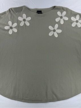 Aaeda Floral Appliqué Scoop Neck Sweater - Olive Green